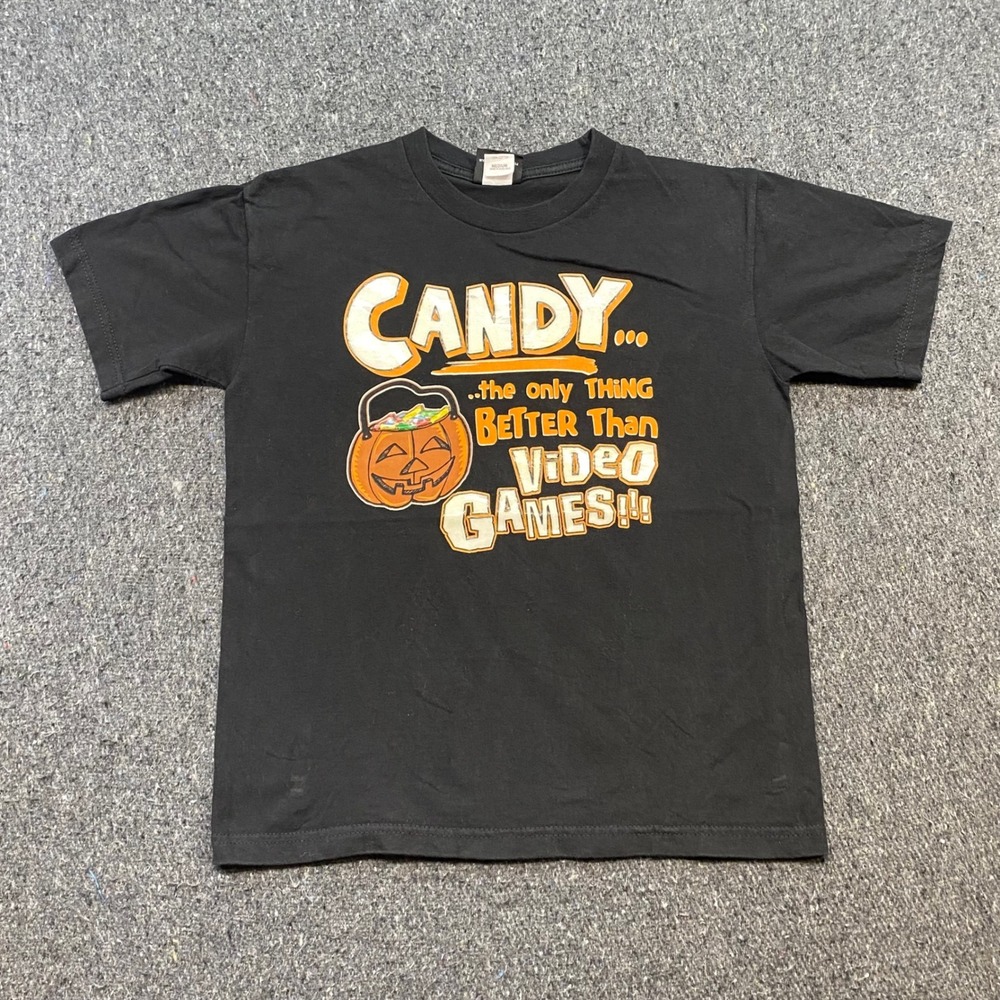 Hybrid Tees Candy Better Than Video Games Sz M Boys Black Halloween Skater Shirt